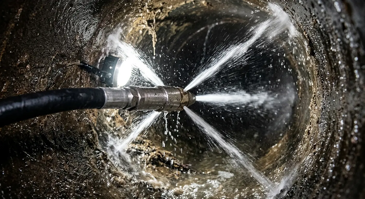 High-pressure hydro jetting nozzle cleaning sewer pipe for Sewer Cleanout in Absecon
